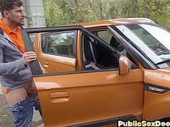 Amateur driving babe public fucked outdoor in car by tutor