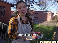 Asian public slut banged by big dick in wet pussy hole