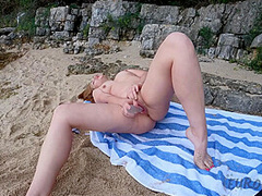 Mira Masturbating Outdoors On A Public Nude Beach While On Vacation