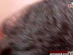 Cute sympatic british skinny brunette teen pick up on street