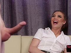 Teasing voyeur British babe in high heels seduces wanker