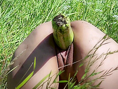 Fucking With Big Objects In Nature. Fisting. Gaping Pussy
