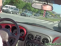 Euro Student Drilled On Backseat Of Convertible