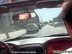 Euro Student Drilled On Backseat Of Convertible