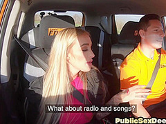 Deepthroating driving student fucks outdoor