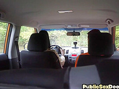 Ebony driving student fucked outdoor in car by her tutor