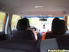 Ebony driving student fucked outdoor in car by her tutor