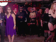 BDSM public ladies tied up and whipped on voyeur floor