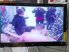 Public tied up anal babe with big boobs fucked 4 voyeurs