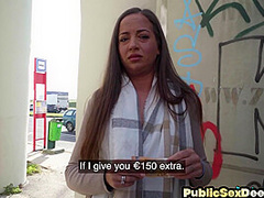 Public blonde slut drilled by stiff dick in wet pussy
