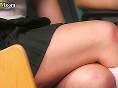 CFNM 3some college babes suck professor cock with voyeur