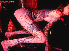 BDSM Ebony and MILF ride cocks in public orgy for