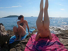 Brille And Poppy Doing Nude Yoga On A Public Beach While On Vacation