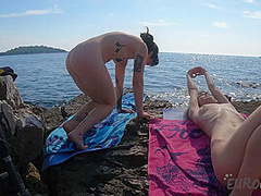Brille And Poppy Doing Nude Yoga On A Public Beach While On Vacation