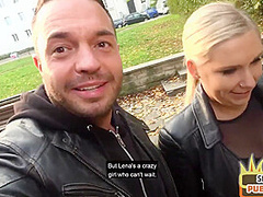 Real busty babe sucks outdoor her sex date guy before fucked