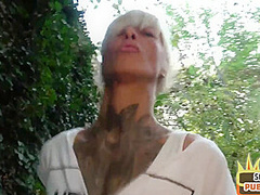 Inked public MILF rides sex date guy outdoor after blowjob