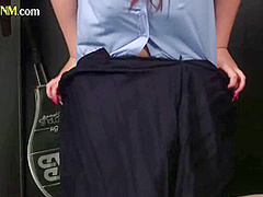 CFNM college redhead wanks locker room cock in group