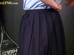 CFNM college redhead wanks locker room cock in group