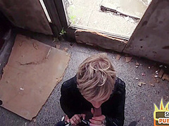 Public MILF with tattooed body fucked in abandoned building