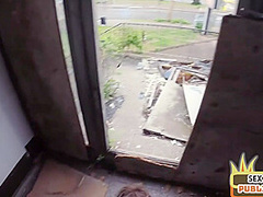 Public MILF with tattooed body fucked in abandoned building
