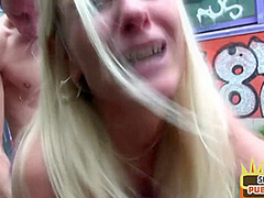 Facial mature slut 3some fucked outdoor on public place