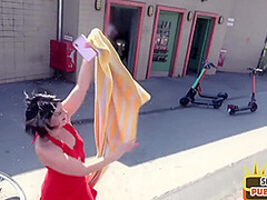 Squirting slut fucked outdoor in public place by sex date
