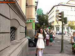 Public BDSM slut whipped and throat fucked outdoor in 3some