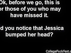 College teen doggystyled so hard she bumps head