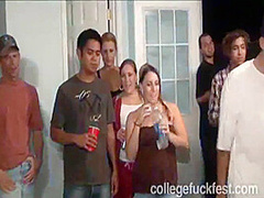 Frat party coed whore is fucked in missionary