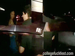 Frat party coed whore is fucked in missionary