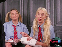 College uniform voyeurs watching and teasing wanker