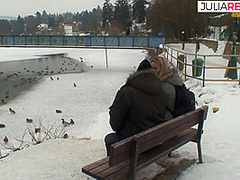Blonde Bitch Enjoys Riding A Fat Cock In The Snow