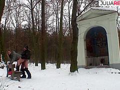 Blonde Bitch Enjoys Riding A Fat Cock In The Snow