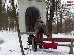 Blonde Bitch Enjoys Riding A Fat Cock In The Snow