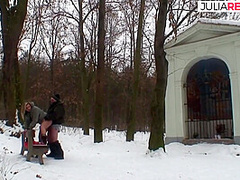 Blonde Bitch Enjoys Riding A Fat Cock In The Snow