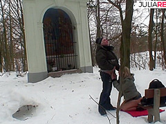 Blonde Bitch Enjoys Riding A Fat Cock In The Snow