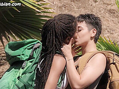 Camping IR lesbian babes got horny and start pussyeating