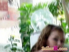 Selina 18 with natural tits and Fingering at Pool
