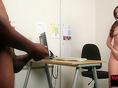 BBC loving voyeur teases guy who jerks on her in office