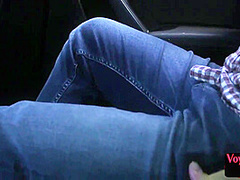 Outdoor voyeur GF teases her BF from car while he jerks cock