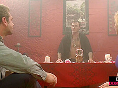 Cuckold sub strapon fucked by femdom before watching her sex