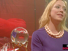 Cuckold sub strapon fucked by femdom before watching her sex