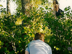 Girl Tempts Old Man And Gets It On With Him In The Greenery