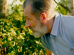 Girl Tempts Old Man And Gets It On With Him In The Greenery