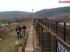 Horny Babe Gets Cum Allover Boobs After Getting Fucked Hard Along Footpath