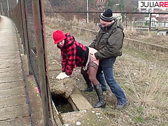 Horny Babe Gets Cum Allover Boobs After Getting Fucked Hard Along Footpath