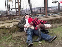 Horny Babe Gets Cum Allover Boobs After Getting Fucked Hard Along Footpath