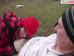 Horny Babe Gets Cum Allover Boobs After Getting Fucked Hard Along Footpath