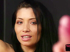 CFNM European voyeur babe teases man who jerks off on her