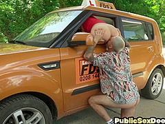 Busty public babes 3some fucked in car outdoor by instructor
